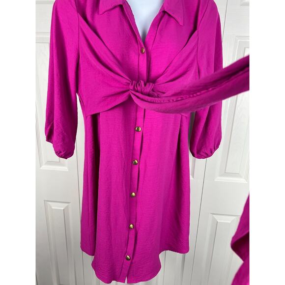 Verxy 3X Womens Pink Short Sleeve Blouse Shirt Dress Tie Front Knee Length - Picture 5 of 8